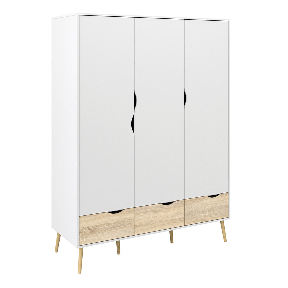 Oslo Wardrobe - 3 Doors 3 Drawers White and Oak